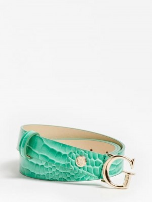 Cinturones Guess Corily Croc Print Belt Mujer Verdes | SE-902304