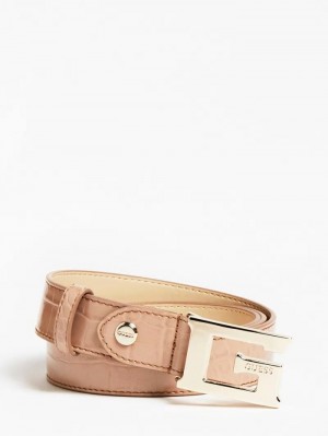 Cinturones Guess Enisa Croc Print Belt Mujer Beige | SE-242320