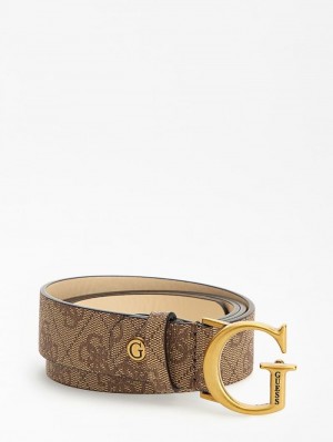 Cinturones Guess Ginevra 4g Logo Belt Mujer Beige | SE-551682