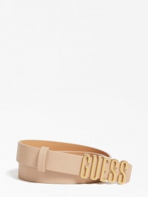 Cinturones Guess Logo Buckle Belt Mujer Beige | SE-578281