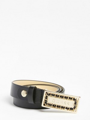 Cinturones Guess Logo Lettering Plate Belt Mujer Negros | SE-203973