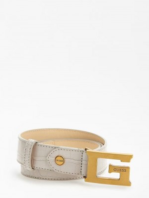 Cinturones Guess Retour Croc Print Belt Mujer Blancos | SE-385221