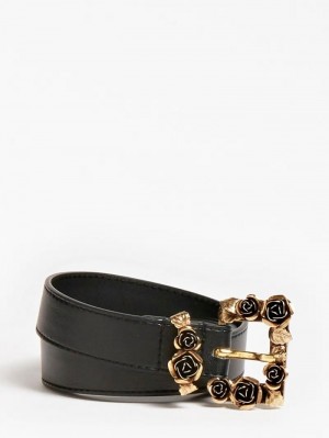 Cinturones Guess Rose Buckle Belt Mujer Negros | SE-203751