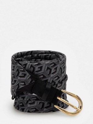 Cinturones Guess Silk G Cube Logo Belt Mujer Negros | SE-071692