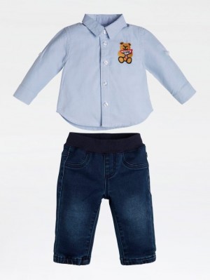 Conjuntos Guess Shirt And Pant Niños Azules Claro | SE-151755