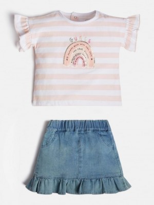 Conjuntos Guess T-shirt And Skirt Niños Rosas | SE-749245