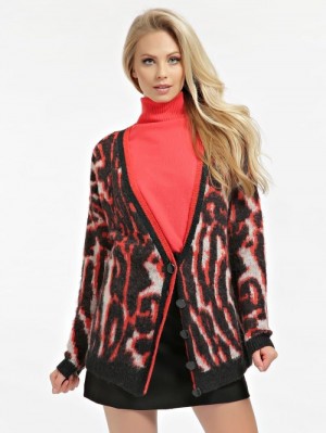 Cárdigan Guess Animal Print Wool Blend Mujer Rojos | SE-354219