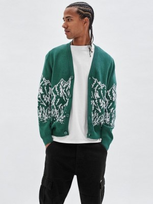 Cárdigan Guess Mountain Motif Jacquard Hombre Verdes | SE-061507