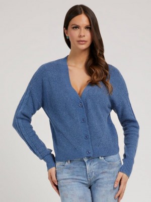 Cárdigan Guess Wool Blend Cables Mujer Azules Claro | SE-865211