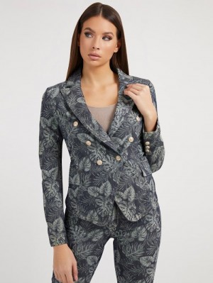 Denim Blazer Guess All Over Print Mujer Azules | SE-522428