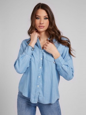 Denim Shirts Guess Oversize Fit Mujer Azules | SE-839693