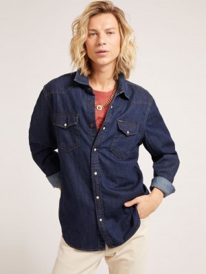 Denim Shirts Guess Regular Fit Hombre Azules | SE-572469