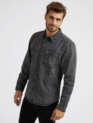 Denim Shirts Guess Regular Fit Hombre Negros | SE-744173