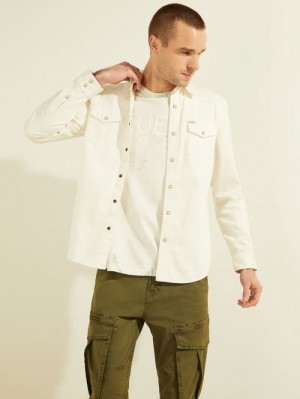 Denim Shirts Guess Slim Hombre Creme | SE-287782