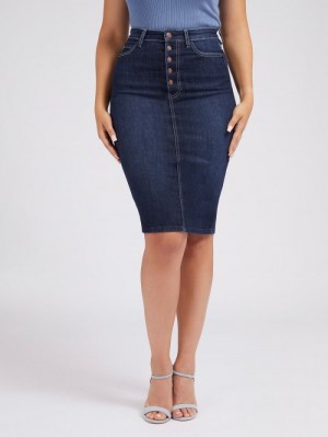 Denim Skirts Guess Exposed Buttons Bodycon Mujer Azules | SE-900480