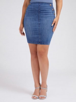 Denim Skirts Guess Exposed Buttons Mujer Azules | SE-661710