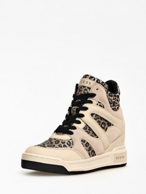 High Top Sneakers Guess Lisa Animalier Mujer Negros | SE-480702