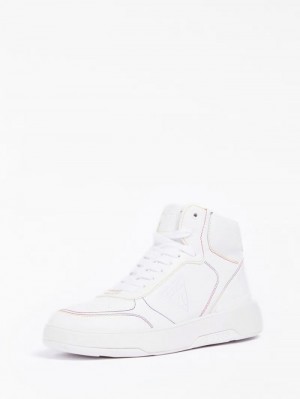 High Top Sneakers Guess Maega Triangle Logo Mujer Blancos | SE-354390