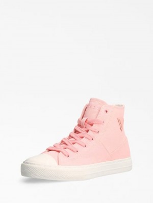 High Top Sneakers Guess Prinze Logo Mujer Creme | SE-129779