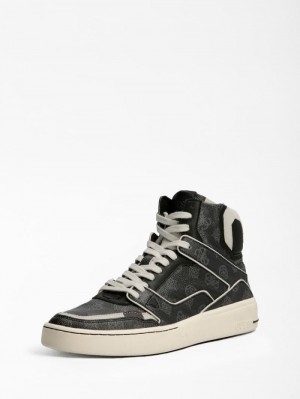 High Top Sneakers Guess Verona 4g Logo Hombre Negros | SE-557106