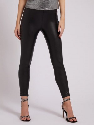 Leggins Guess Faux Leather Mujer Negros | SE-887489