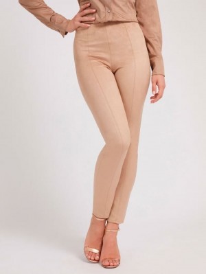 Leggins Guess Faux Suede Mujer Beige | SE-145562