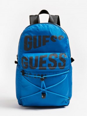 Mochilas Guess Elvis Logo Lettering Hombre Azules | SE-436368