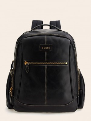 Mochilas Guess Lario Real Leather Hombre Negros | SE-553017