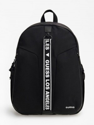 Mochilas Guess Logo Lettering Certosa Tech Hombre Negros | SE-725736