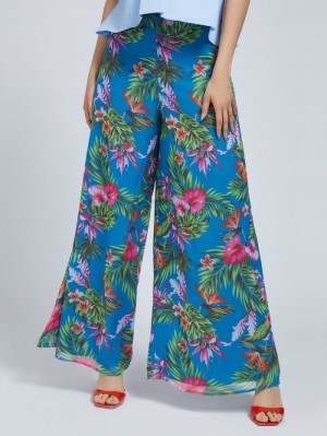 Pantalones Guess All Over Print Palazzo Mujer Azules | SE-916343