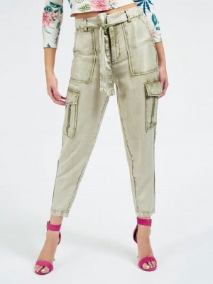 Pantalones Guess Belt Relaxed Fit Mujer Verdes | SE-305092