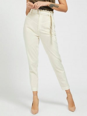 Pantalones Guess Belted Regular Fit Mujer Creme | SE-363625