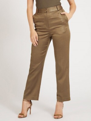 Pantalones Guess Croco Satin Mujer Marrom | SE-787198