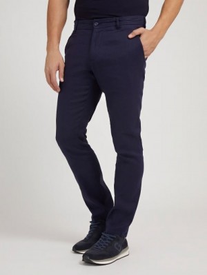 Pantalones Guess Linen Blend Hombre Azules | SE-315887