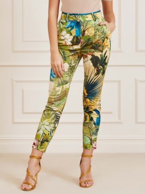 Pantalones Guess Marciano All Over Print Mujer Verdes | SE-304328