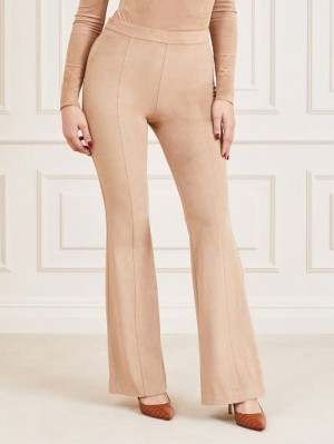 Pantalones Guess Marciano Faux Suede Mujer Beige | SE-273795