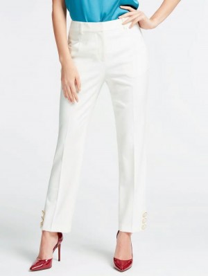 Pantalones Guess Marciano Pants Visible Buttons Mujer Blancos | SE-820890