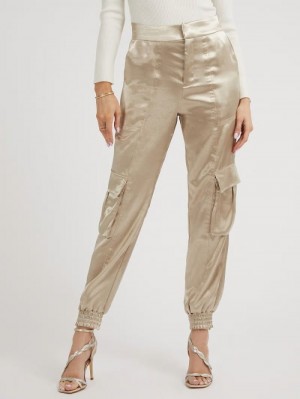 Pantalones Guess Satin Cargo Mujer Plateados | SE-827430