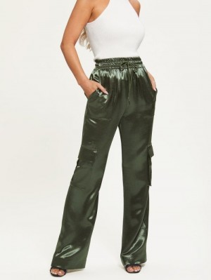 Pantalones Guess Satin Relaxed Fit Mujer Verdes | SE-169949