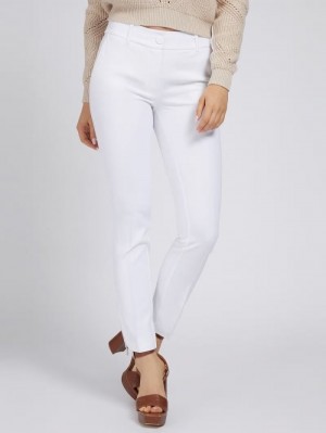 Pantalones Guess Twill Zipper Regular Fit Mujer Blancos | SE-743770