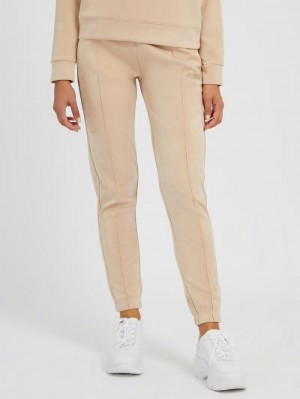 Pantalones Jogger Guess Faux Suede Jogger Pant Mujer Beige | SE-074474