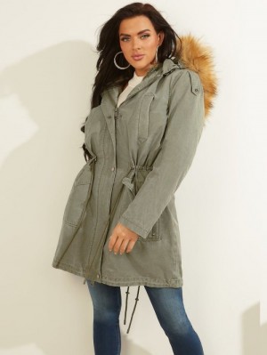 Parka Guess Faux Fur Hood Mujer Verdes | SE-098836