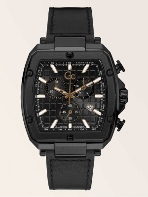 Relojes Guess GC Genuine Leather Chronograph Hombre Negros | SE-040022