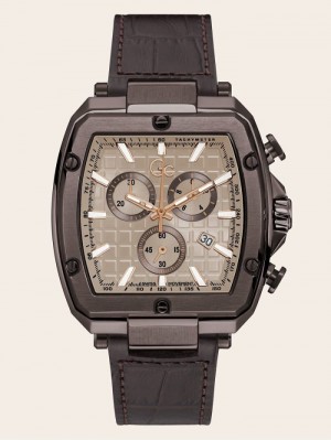 Relojes Guess GC Leather Chronograph Hombre Marrom | SE-482936