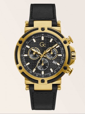 Relojes Guess GC Real Leather Chronograph Hombre Negros | SE-977895