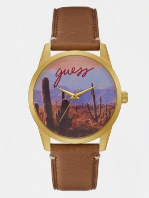 Relojes Guess Leather Analogue Hombre Dorados | SE-644369