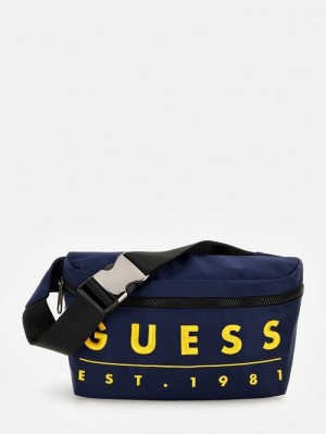 Riñonera Guess Venezia Embroidered Logo Hombre Azules | SE-779646