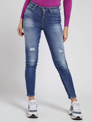 Ropa Guess Abrasion Skinny Fit Mujer Azules | SE-667549