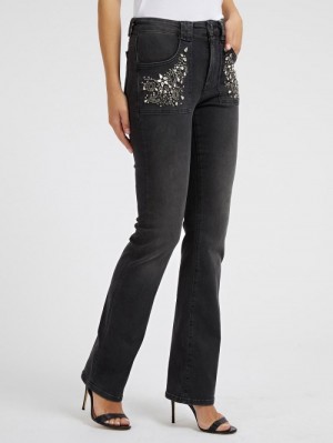 Ropa Guess Bootcut Denim Pant Rhinestones Mujer Negros | SE-315843