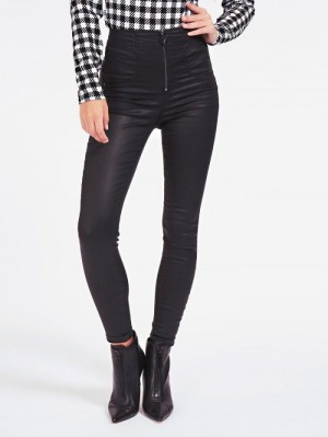 Ropa Guess Coated Skinny Fit Mujer Negros | SE-552764